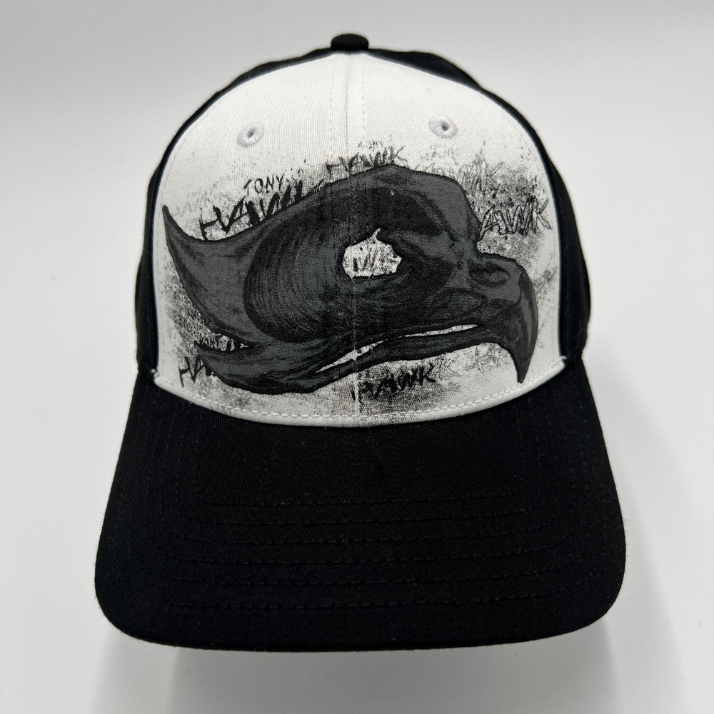 Tony Hawk Y2K Skateboarding Graphic A-Flex‎ Fitted Hat Black White S/M New